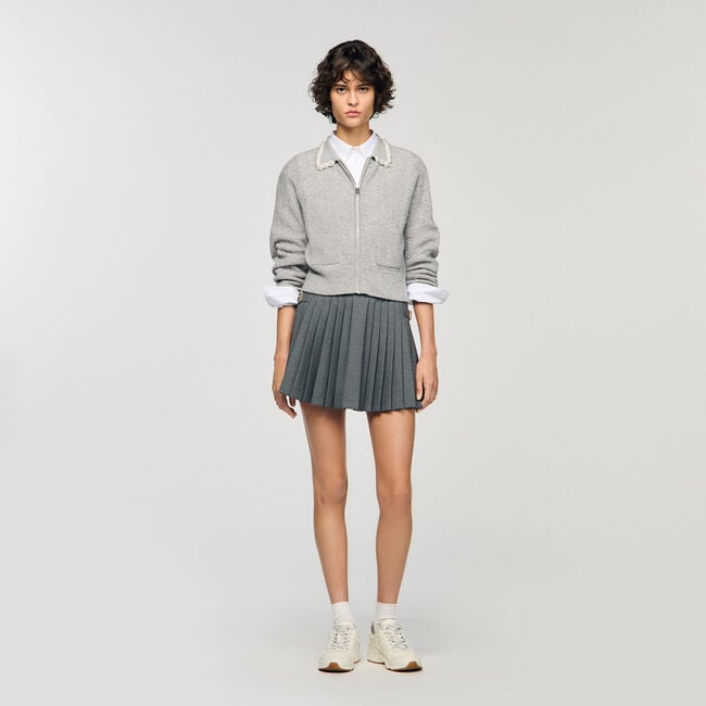Cardigan mit Perlenkragen