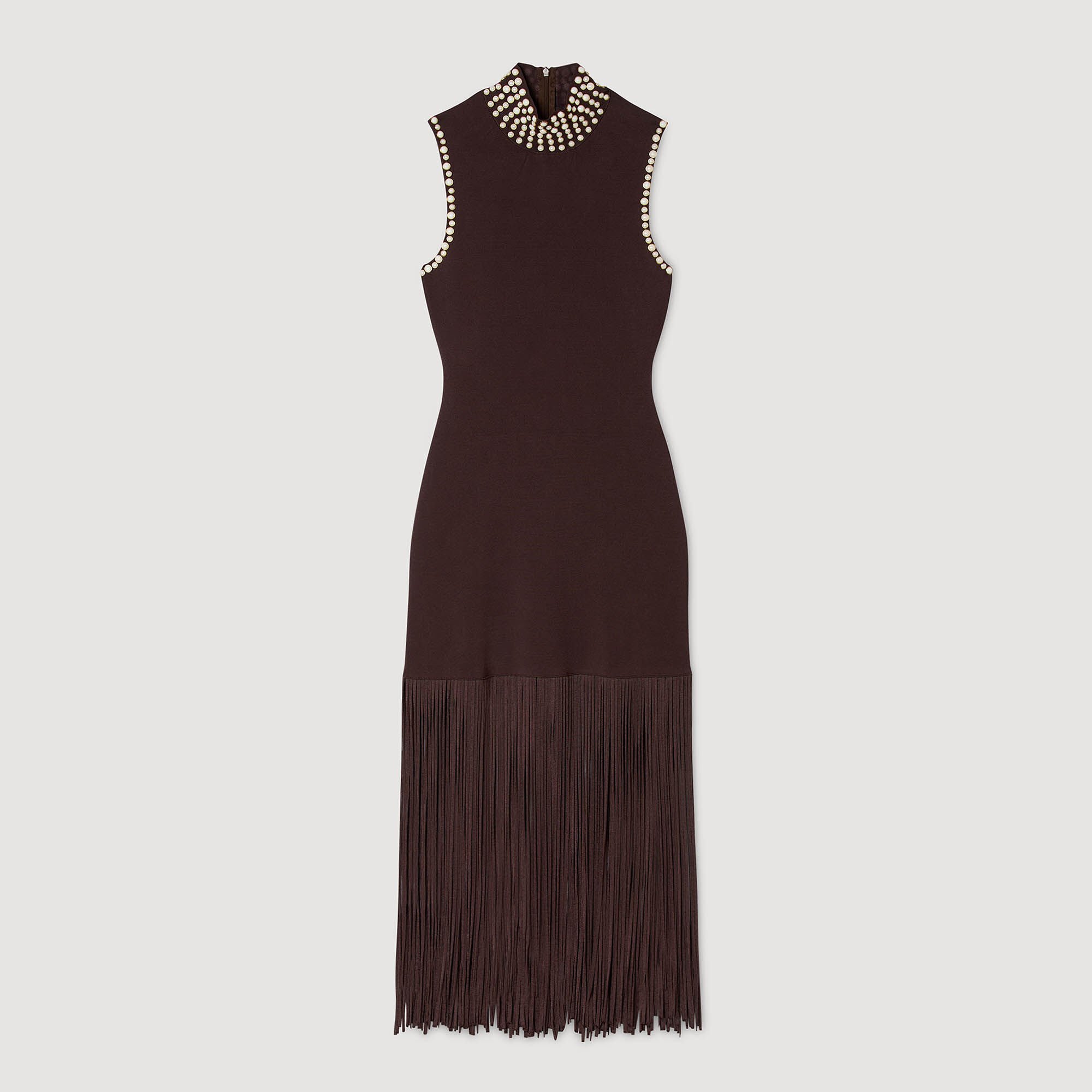 Langes Strickkleid mit Fransen