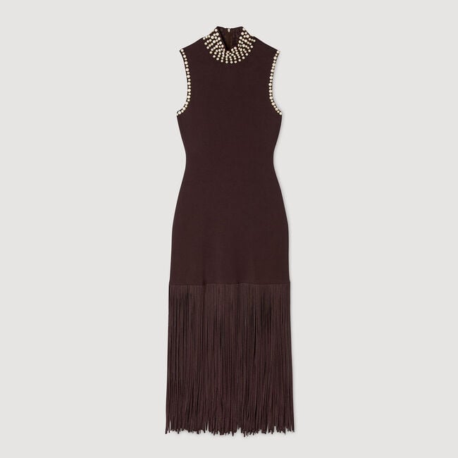 Langes Strickkleid mit Fransen