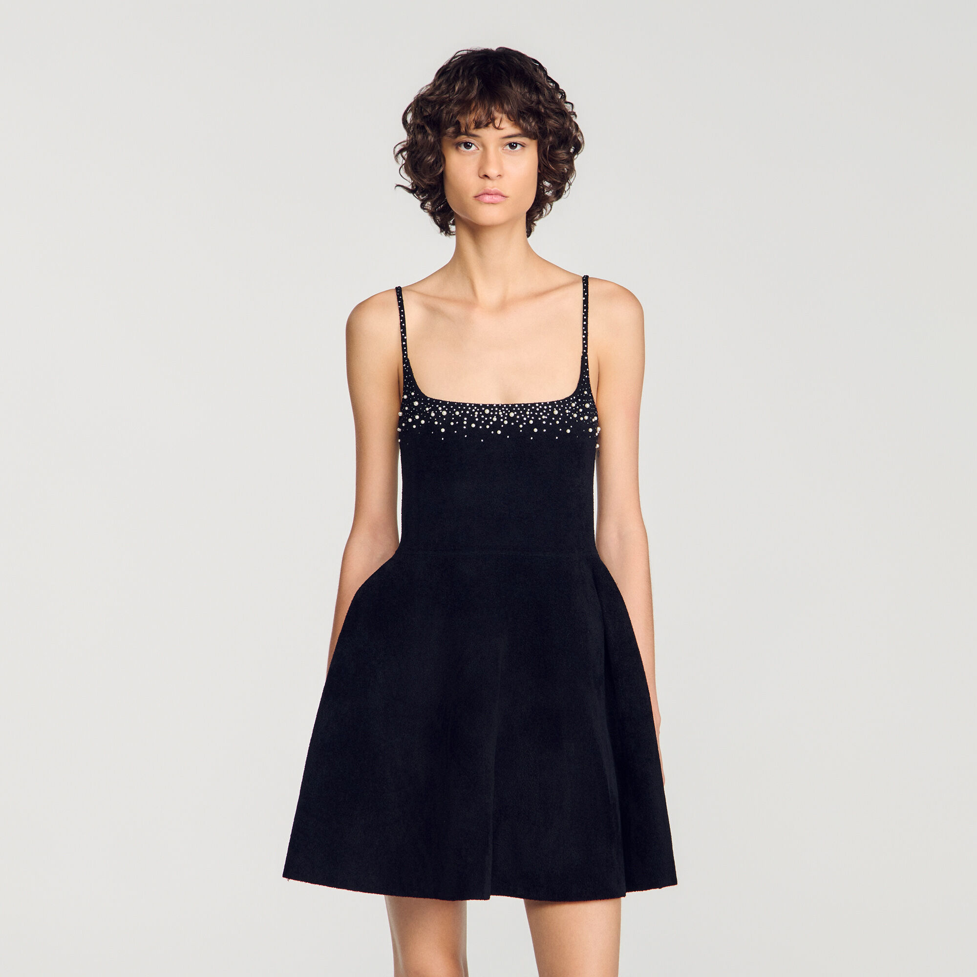 Robe courte en velours &agrave; strass - Femme | Sandro