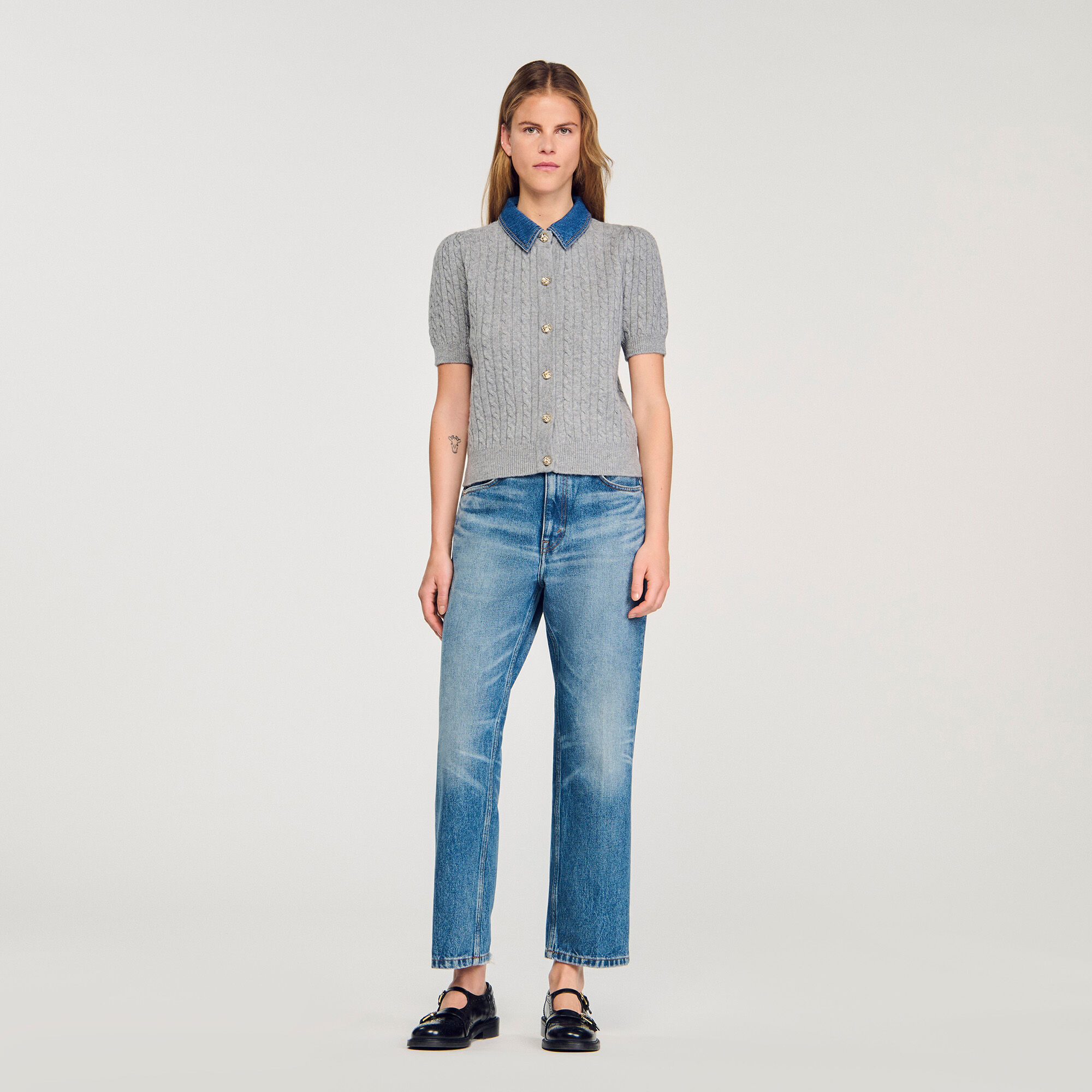 Cardigan mit Denim-Kragen