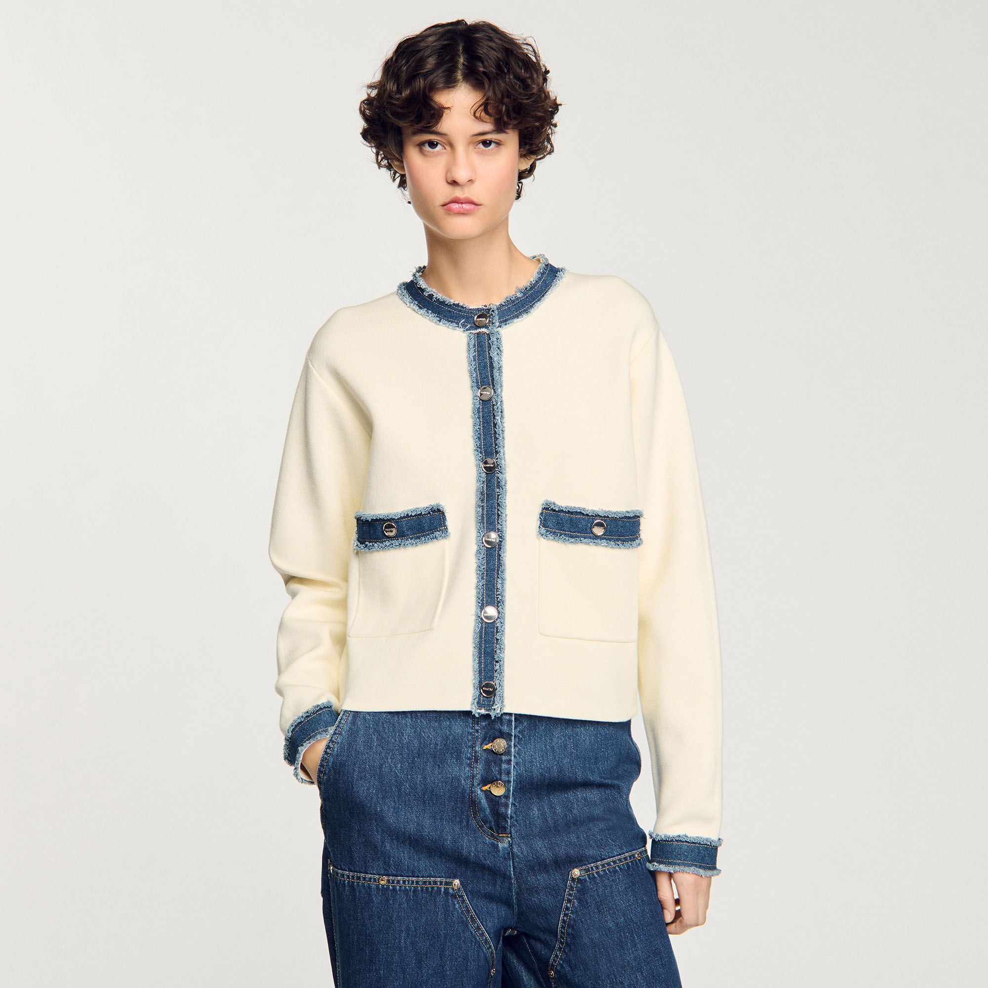 Cardigan mit Denim-Details