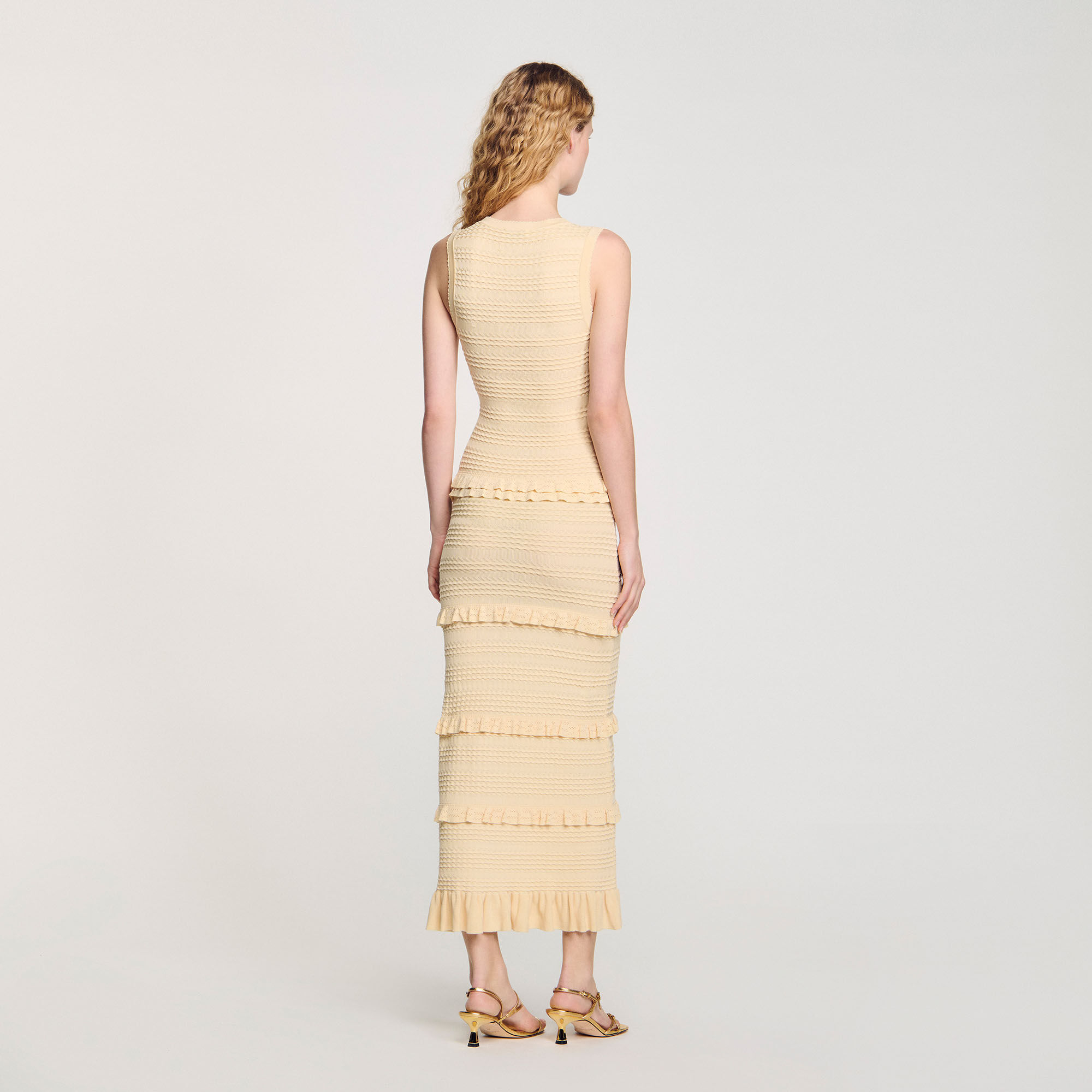 Ruffled knit maxi dress
