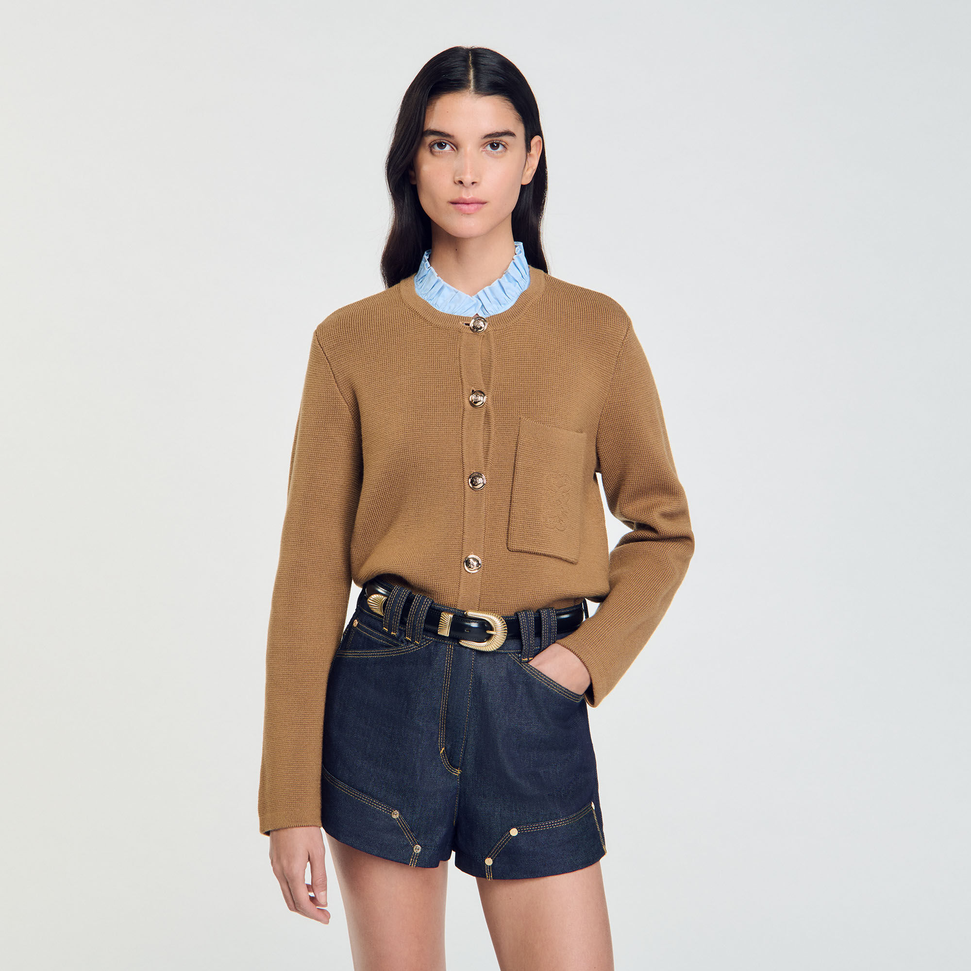 Cardigan 2 en 1 à col volanté