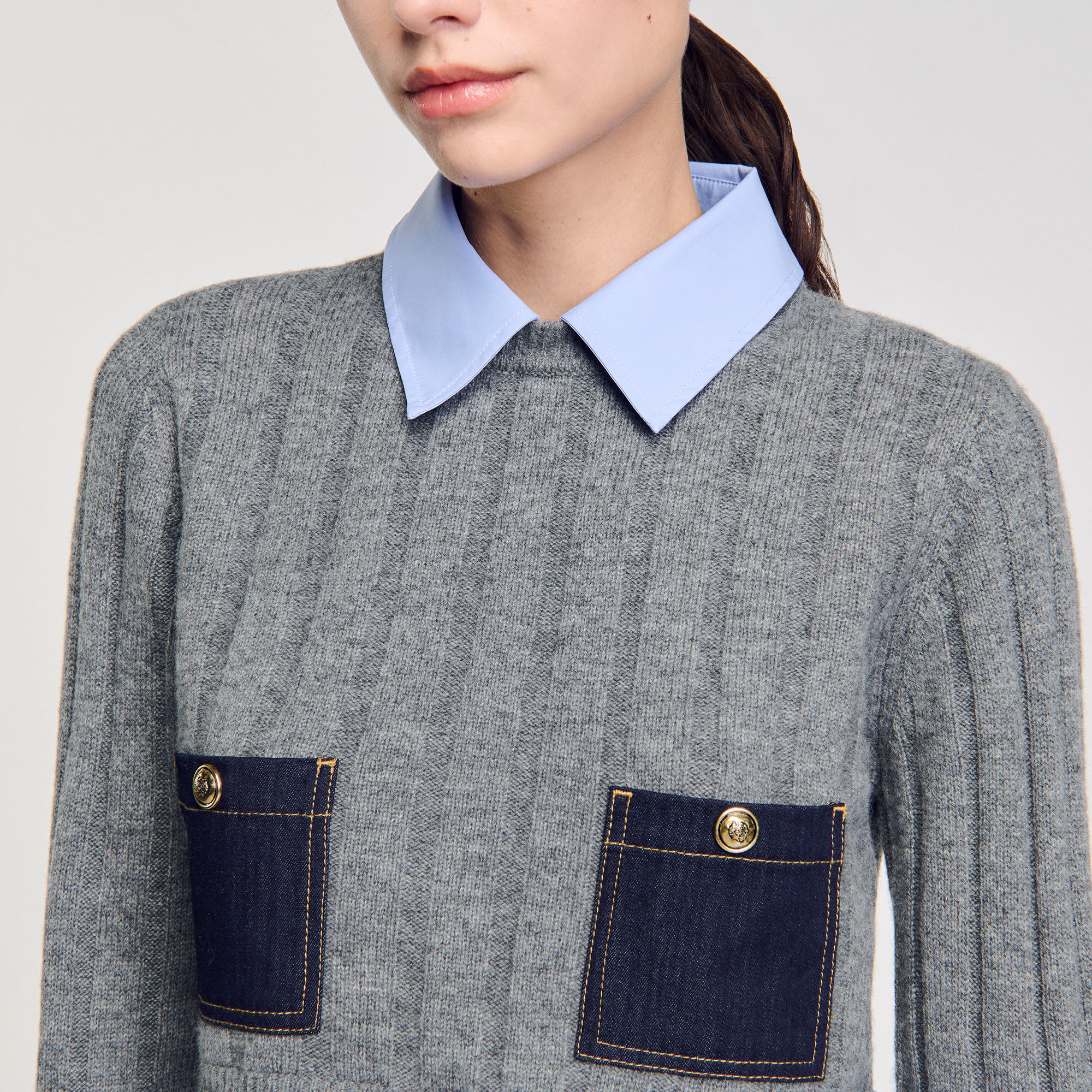 Cropped wool and cashmere jumper