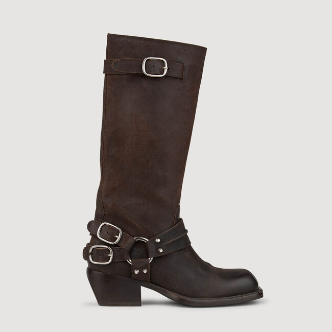 Leather buckle boots