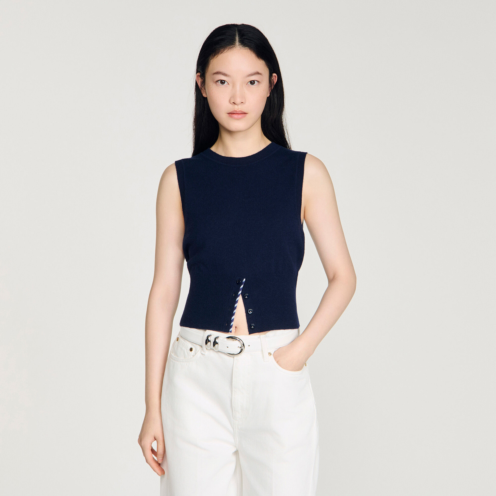 Kurzer Woll-Kaschmir-Ringelpulli