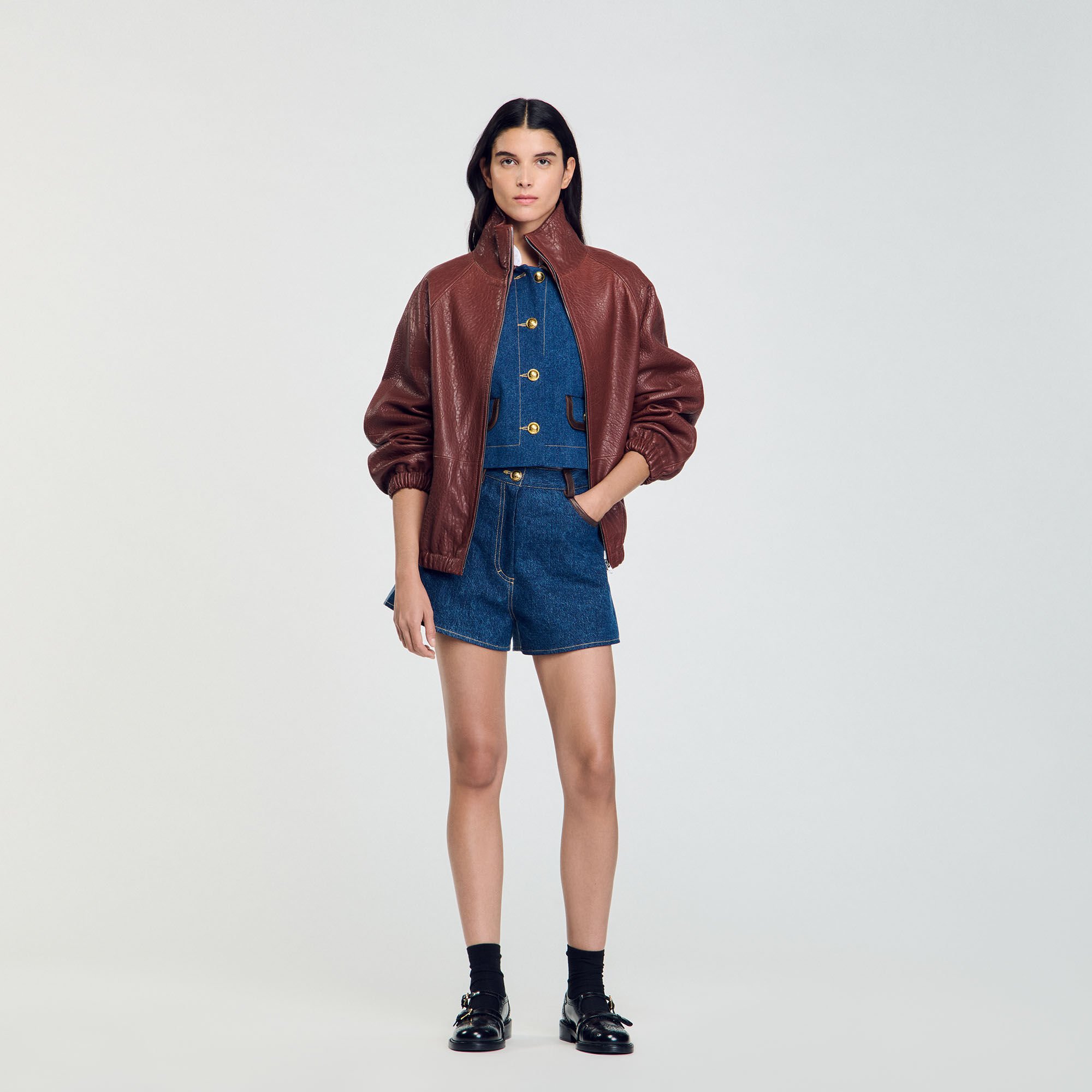 Sandro veinarde leather jacket shop