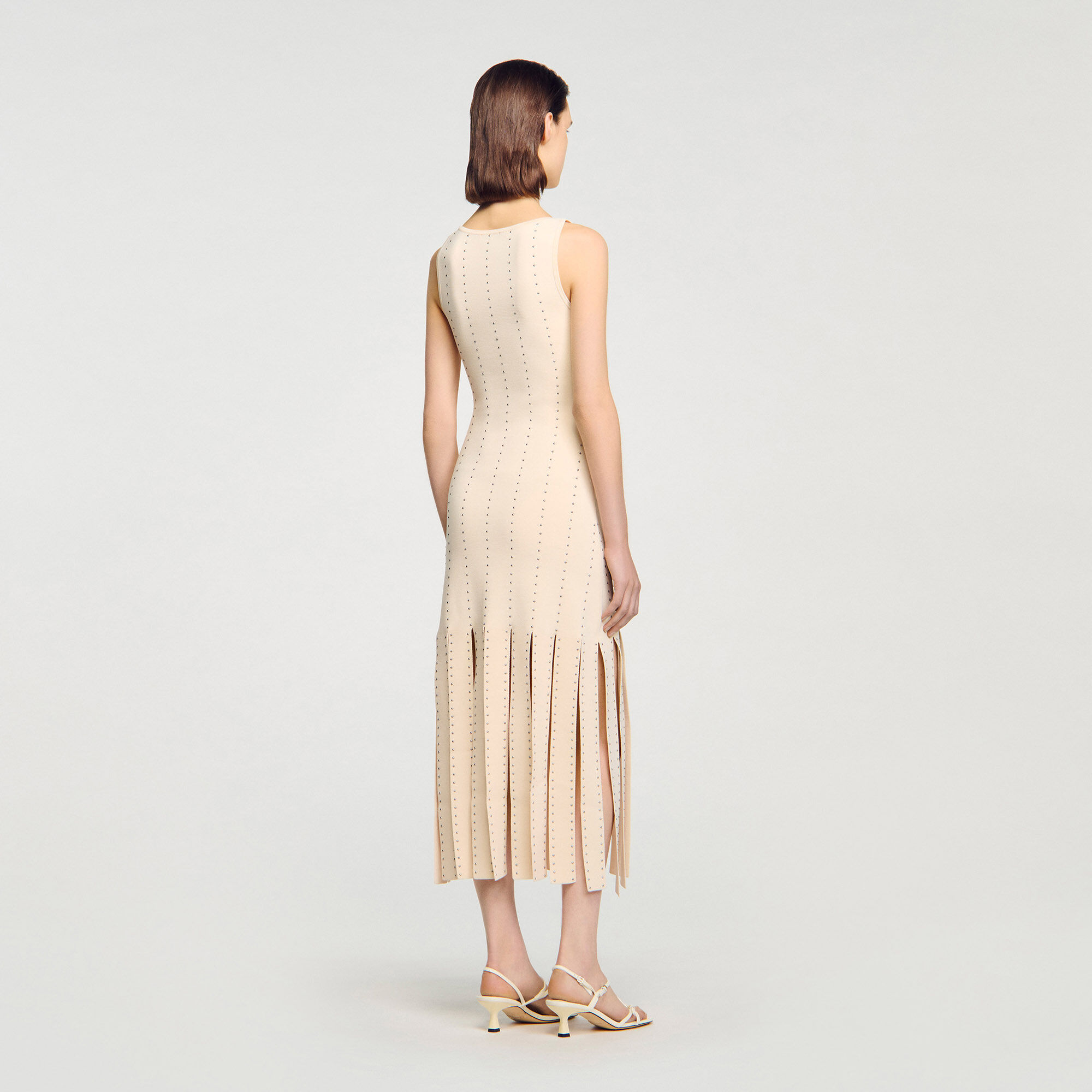 Robe longue en maille à franges