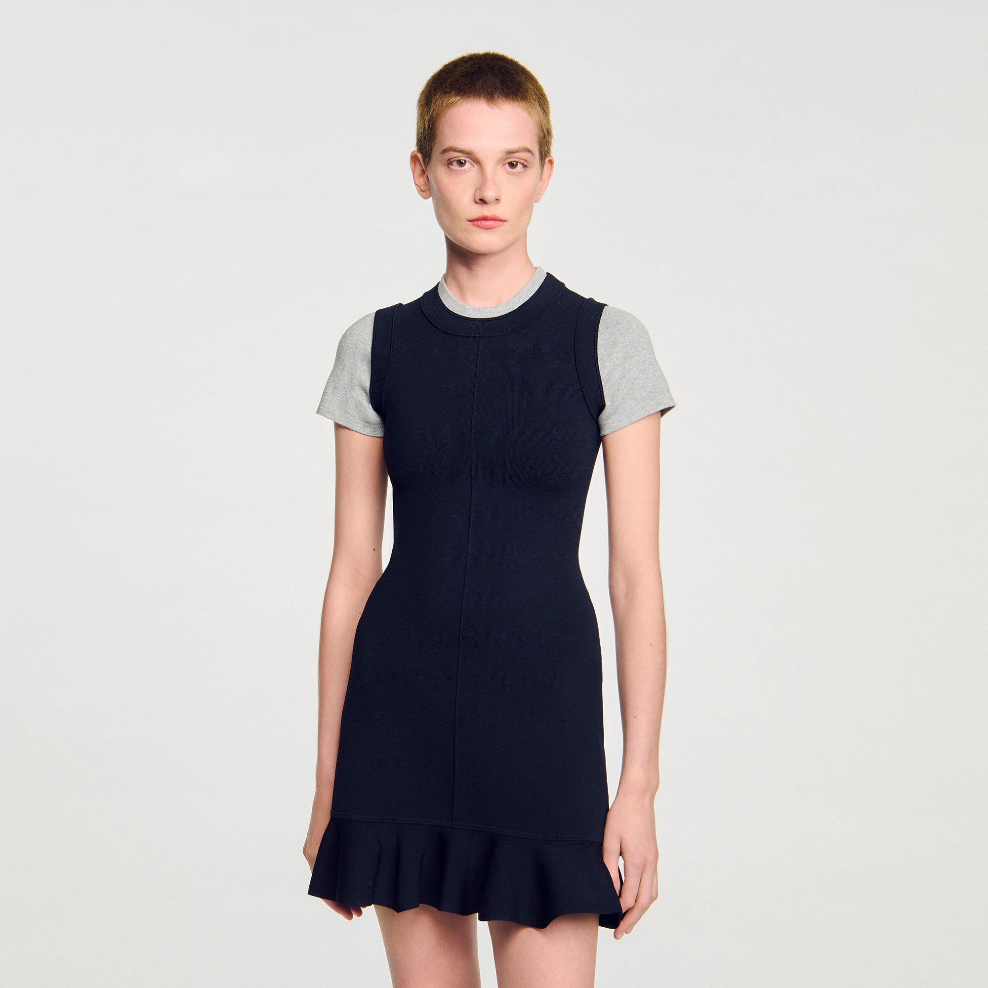 Kurzes Strickkleid im 2-in-1-Look