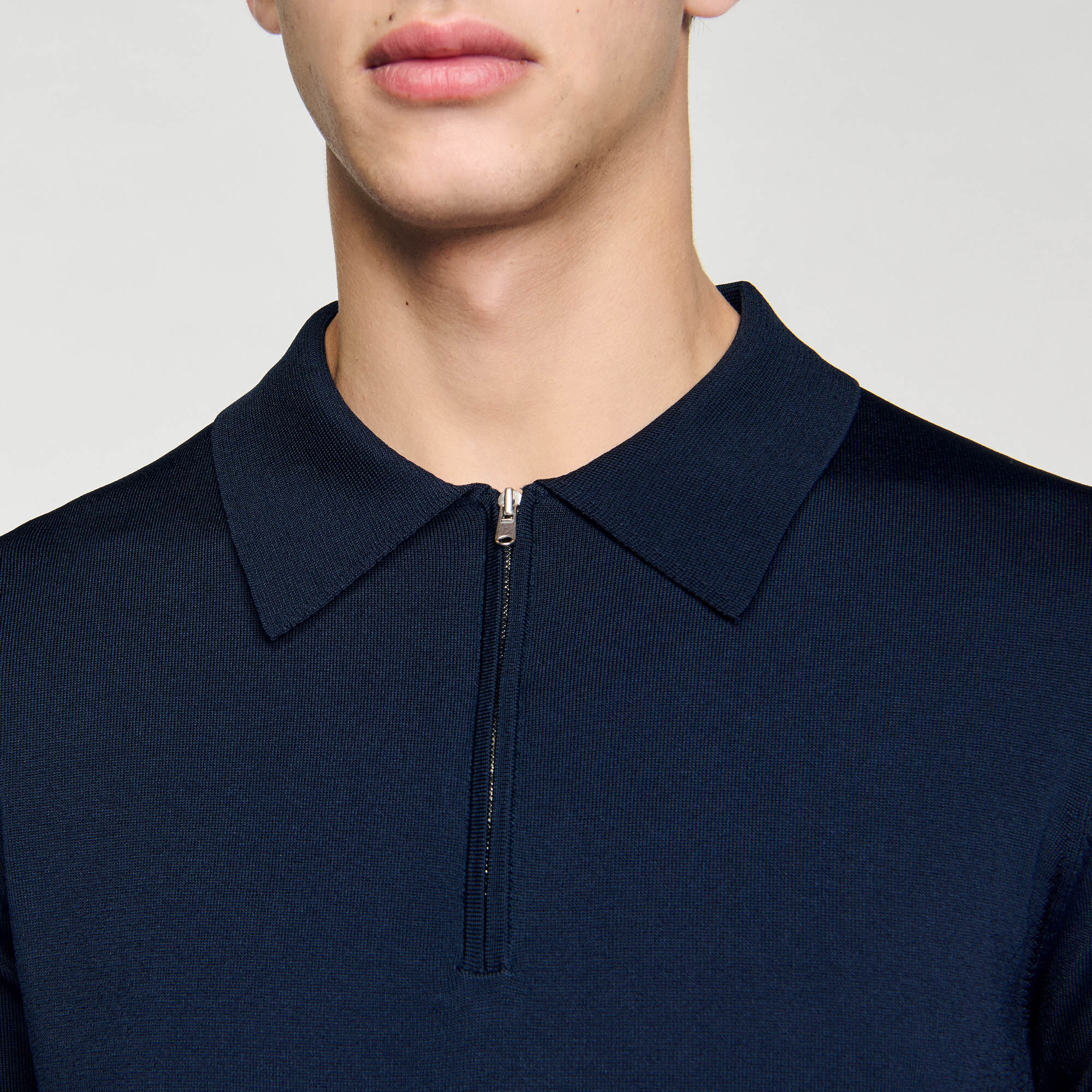 Knitted polo shirt with zip collar