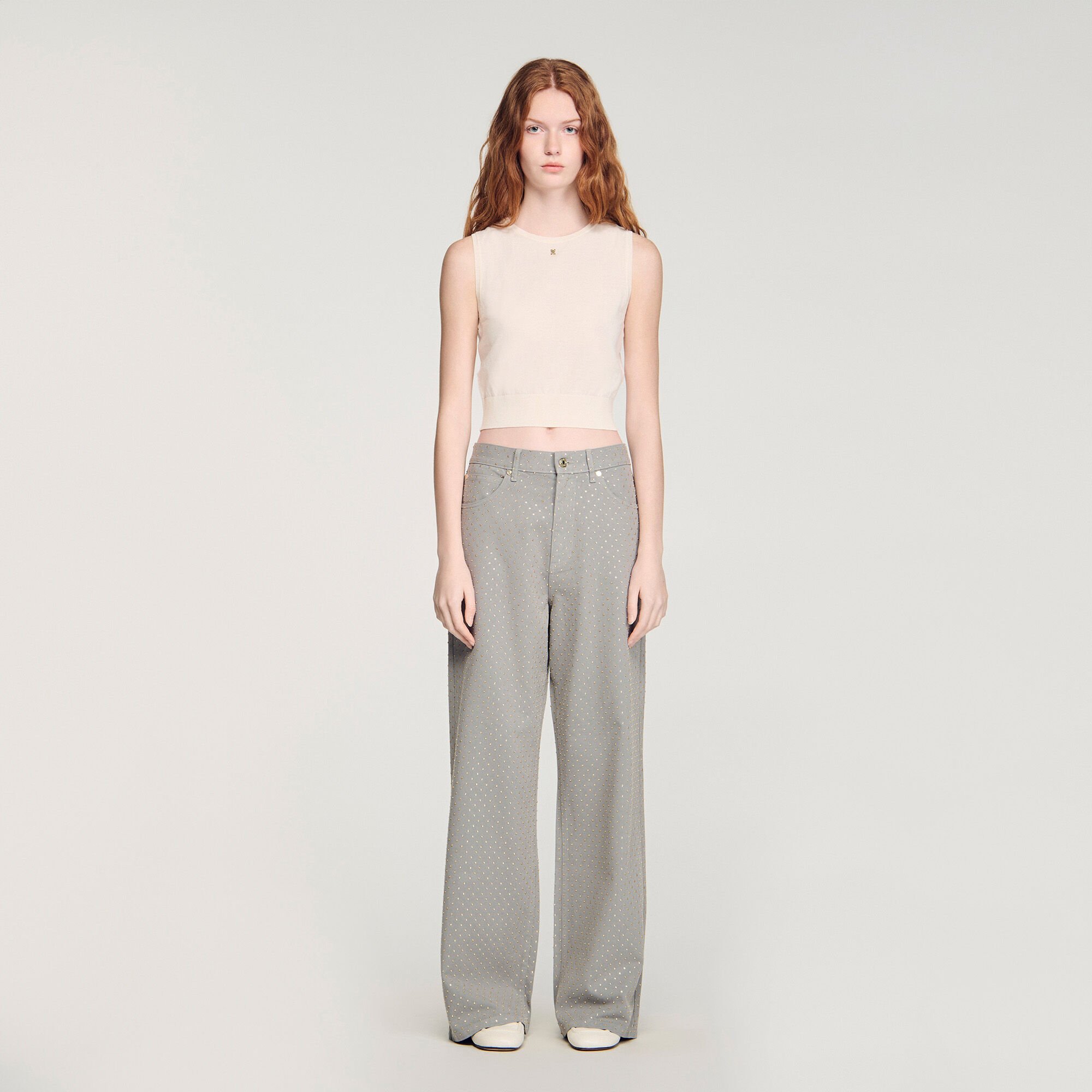 Pull court sans manches en maille