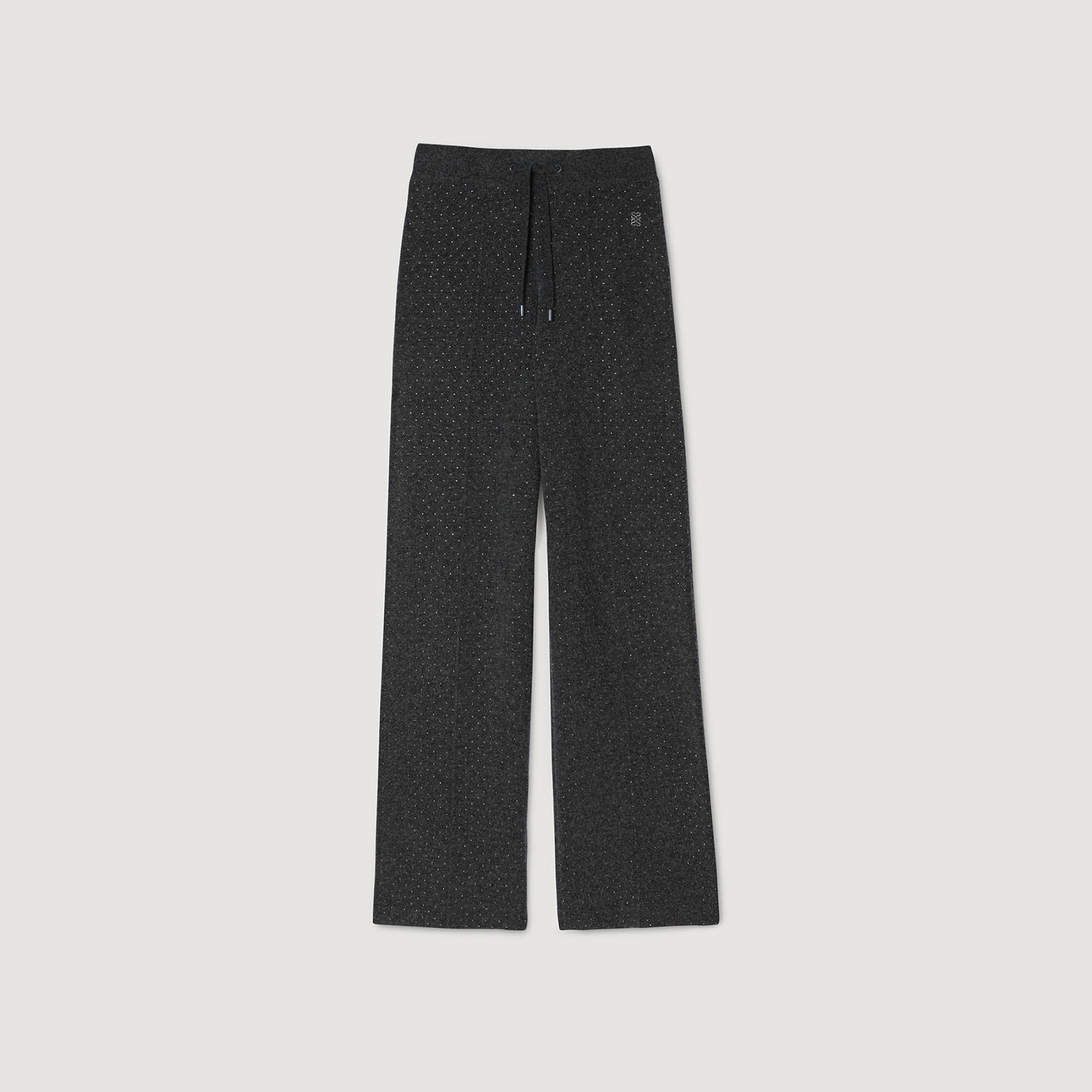 Knit rhinestone-covered trousers