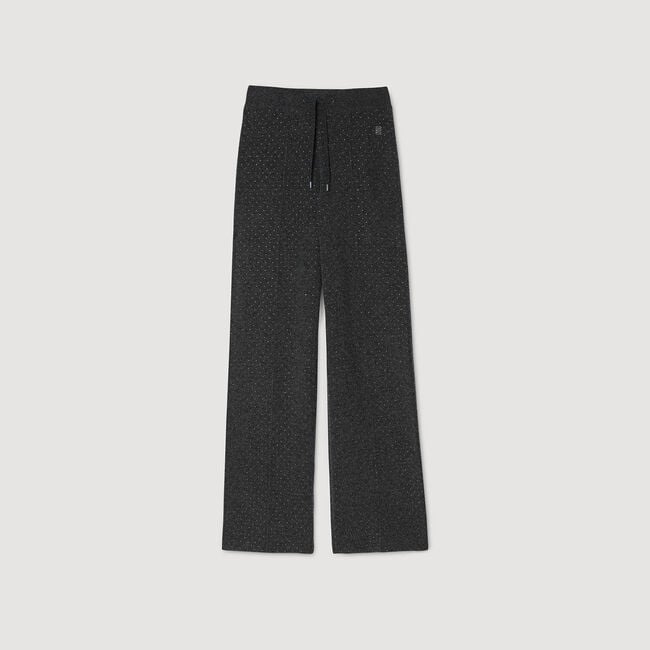 Knit rhinestone-covered trousers