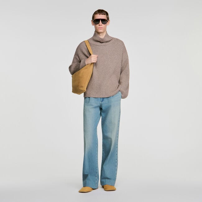 Pull en laine et cachemire c&ocirc;tel&eacute; - Homme | Sandro