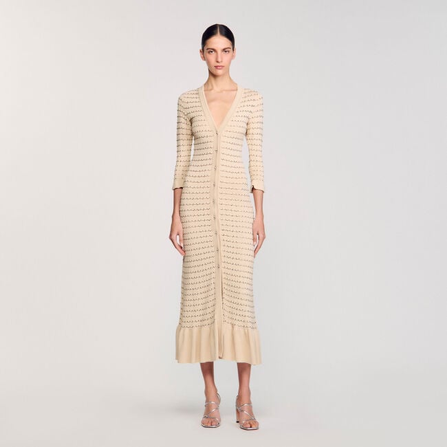 Langes Strickkleid mit Strassbesatz