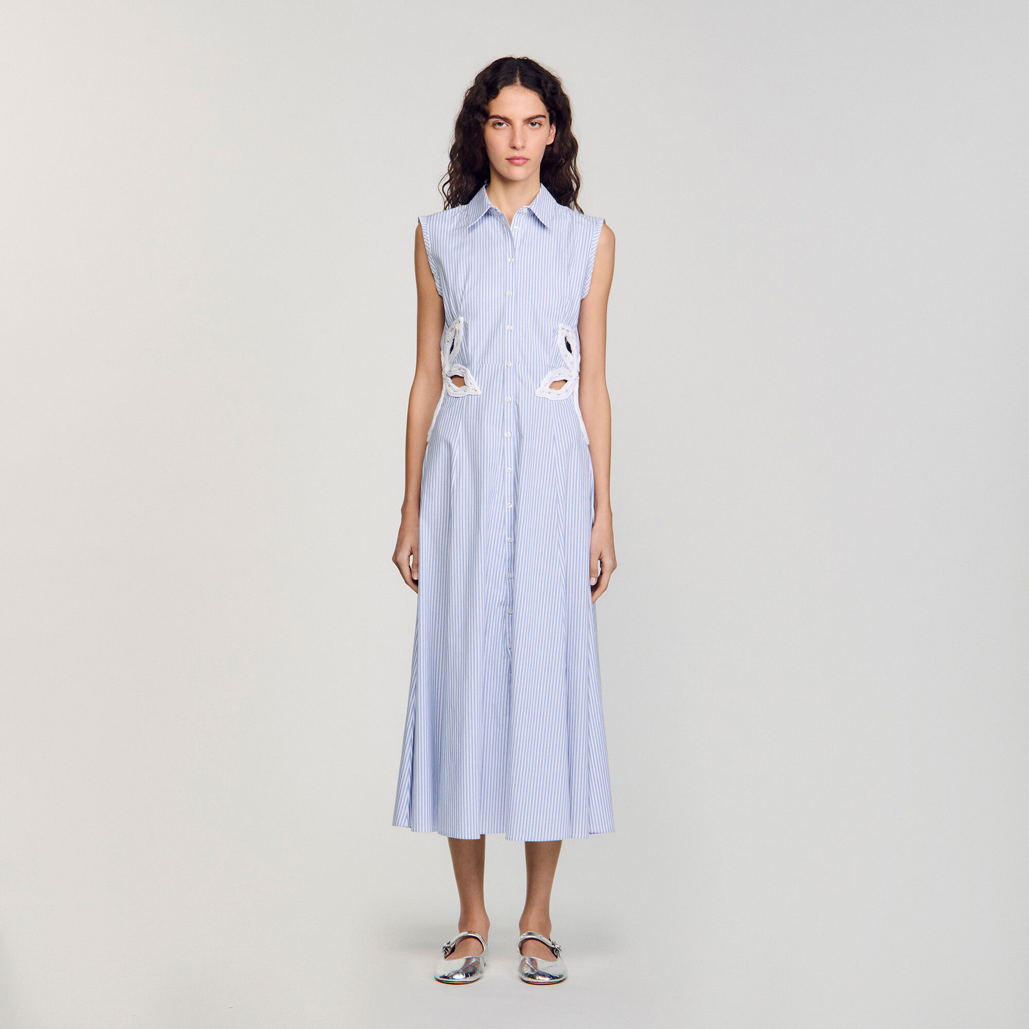Stripy embroidered maxi dress