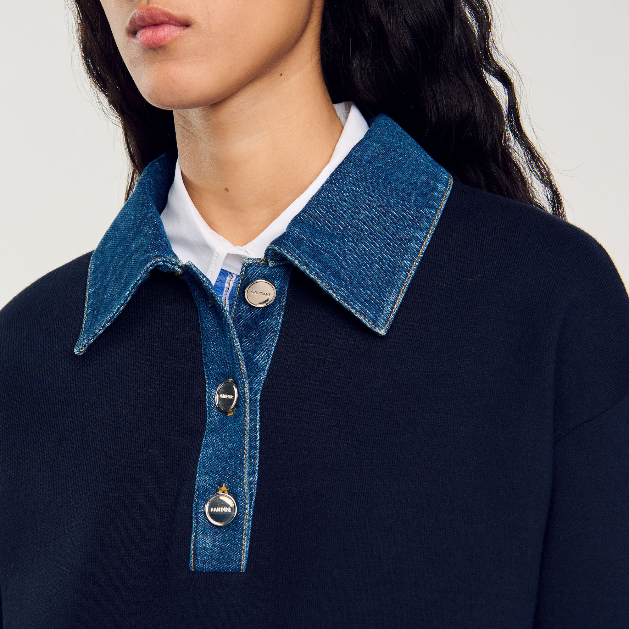 Pull en maille à col polo denim