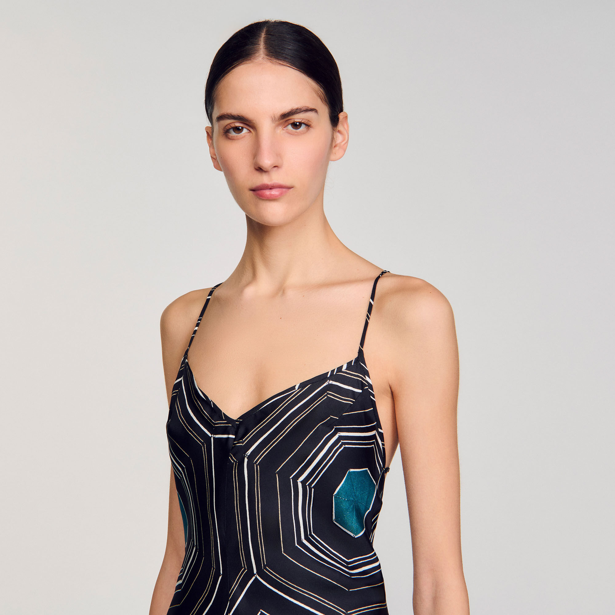 Robe longue en soie imprimée