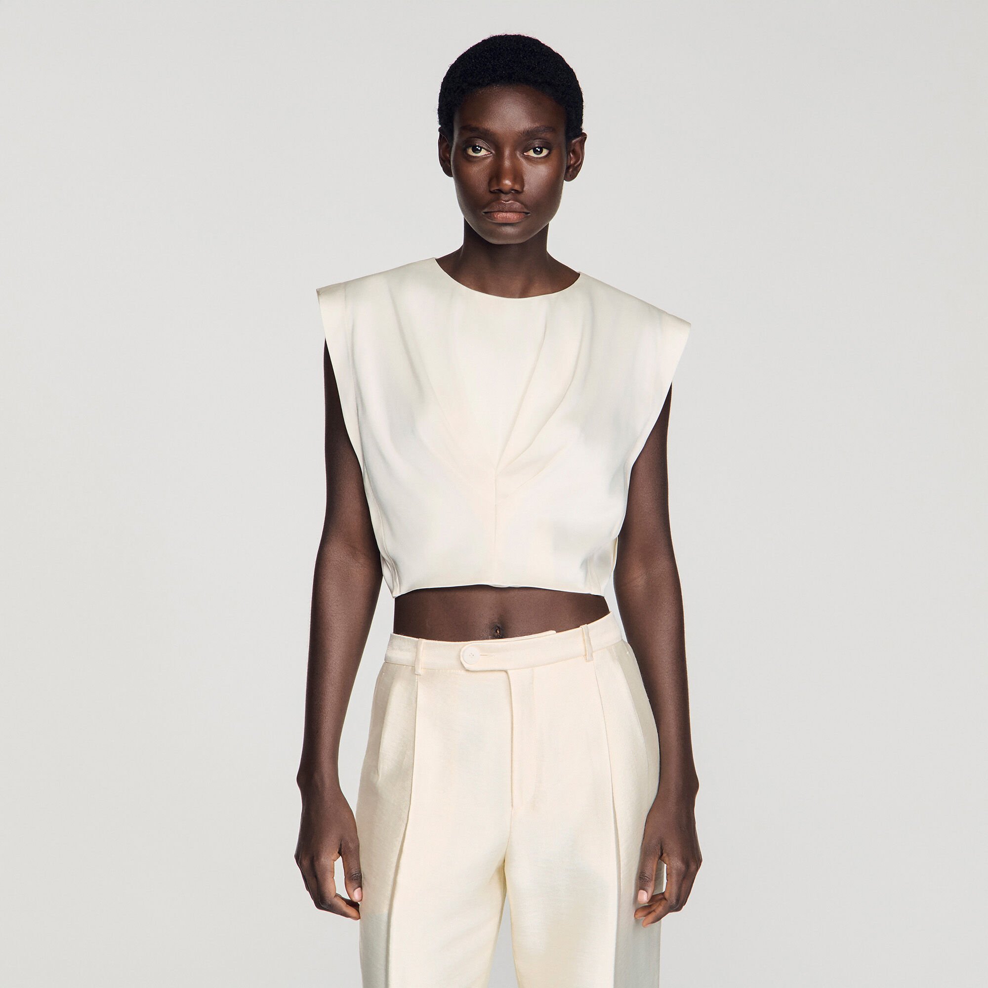 Pleated satin crop top