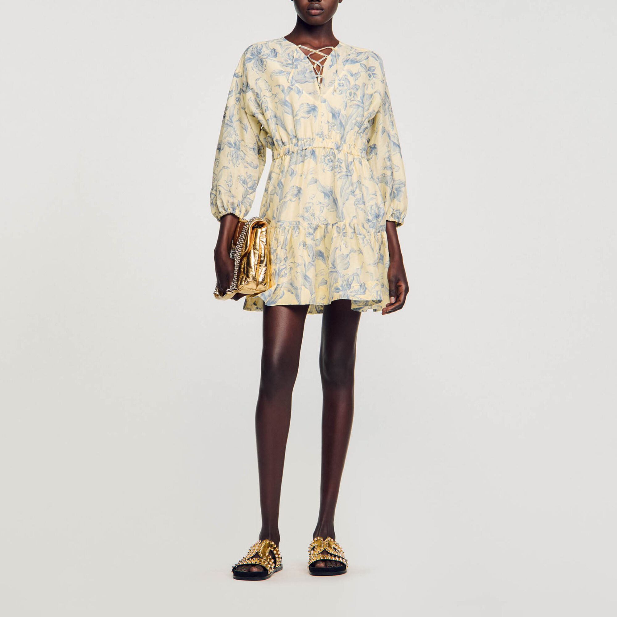 Robe a imprime fleuri bleu pour femme Sandro Paris