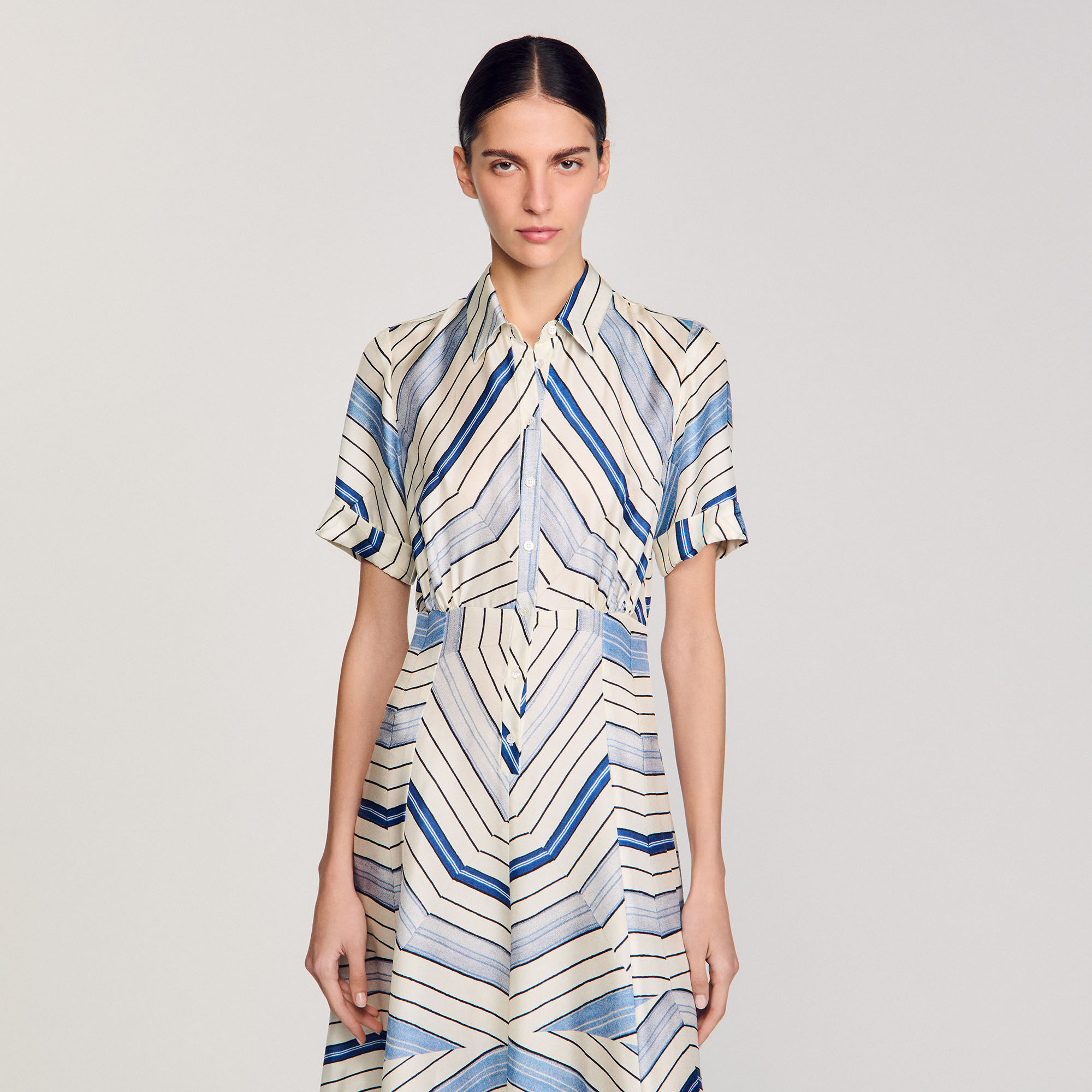 Robe midi en soie imprimé spirales