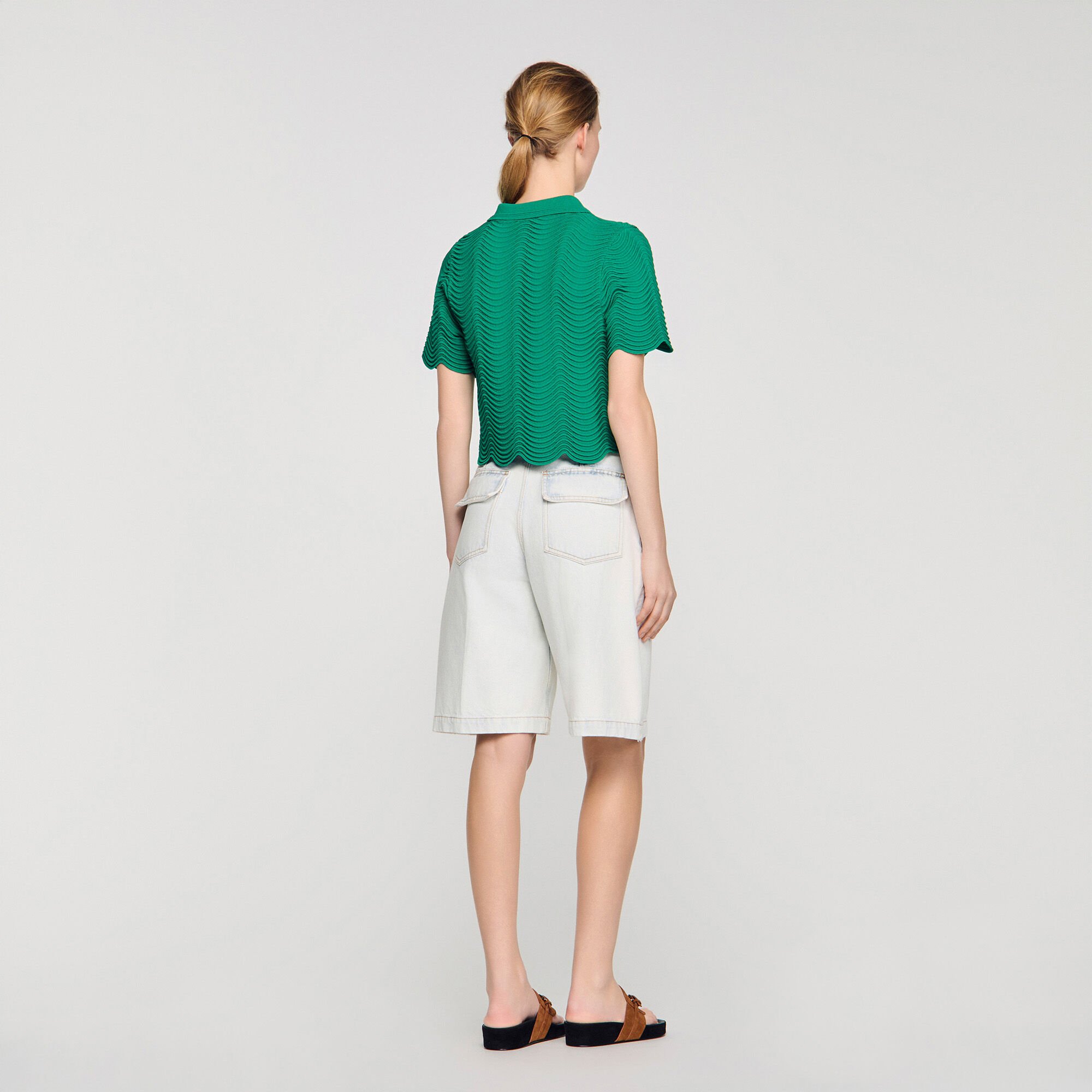 Cropped decorative knit jumper