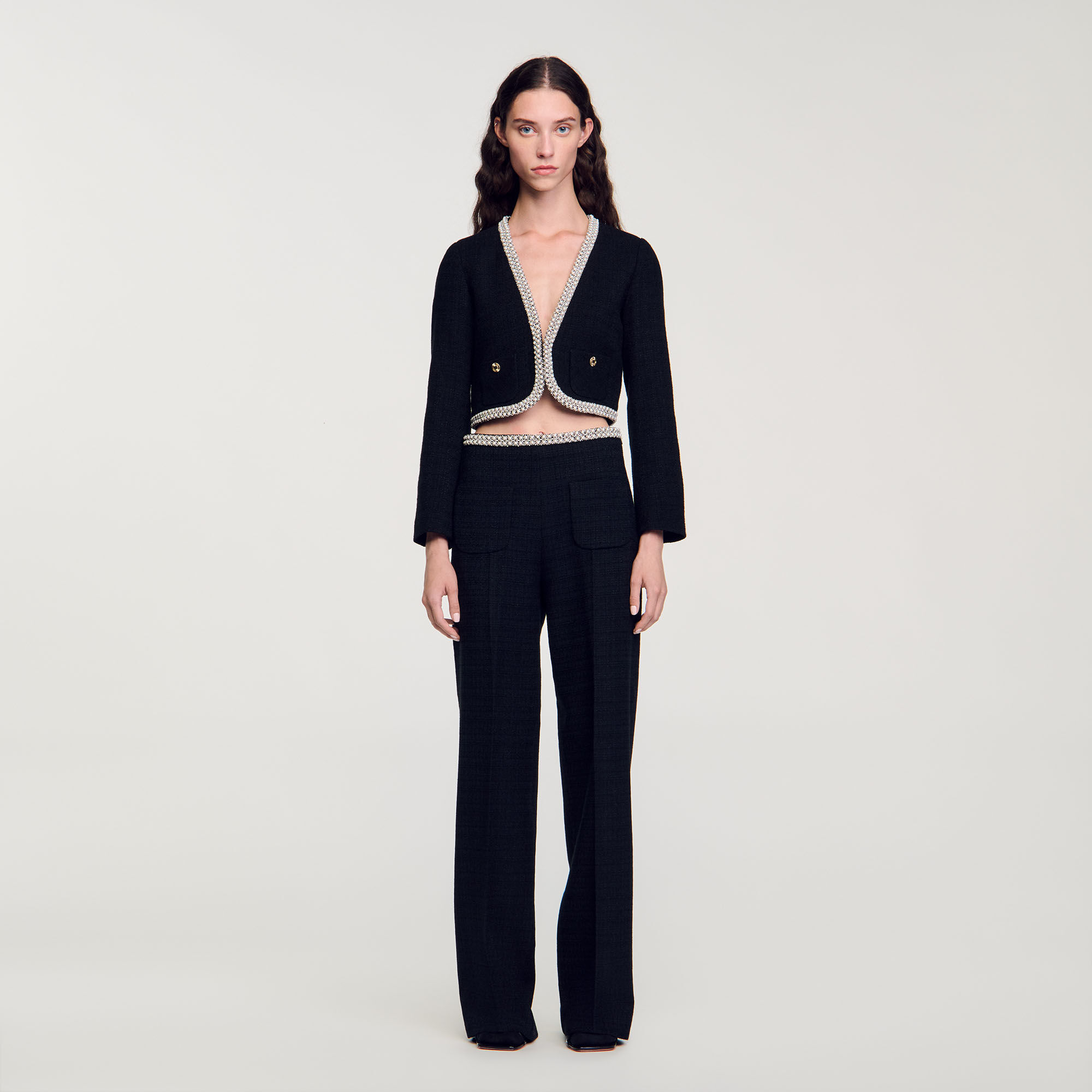 High-waisted tweed trousers