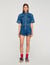 Ruffled denim shorts