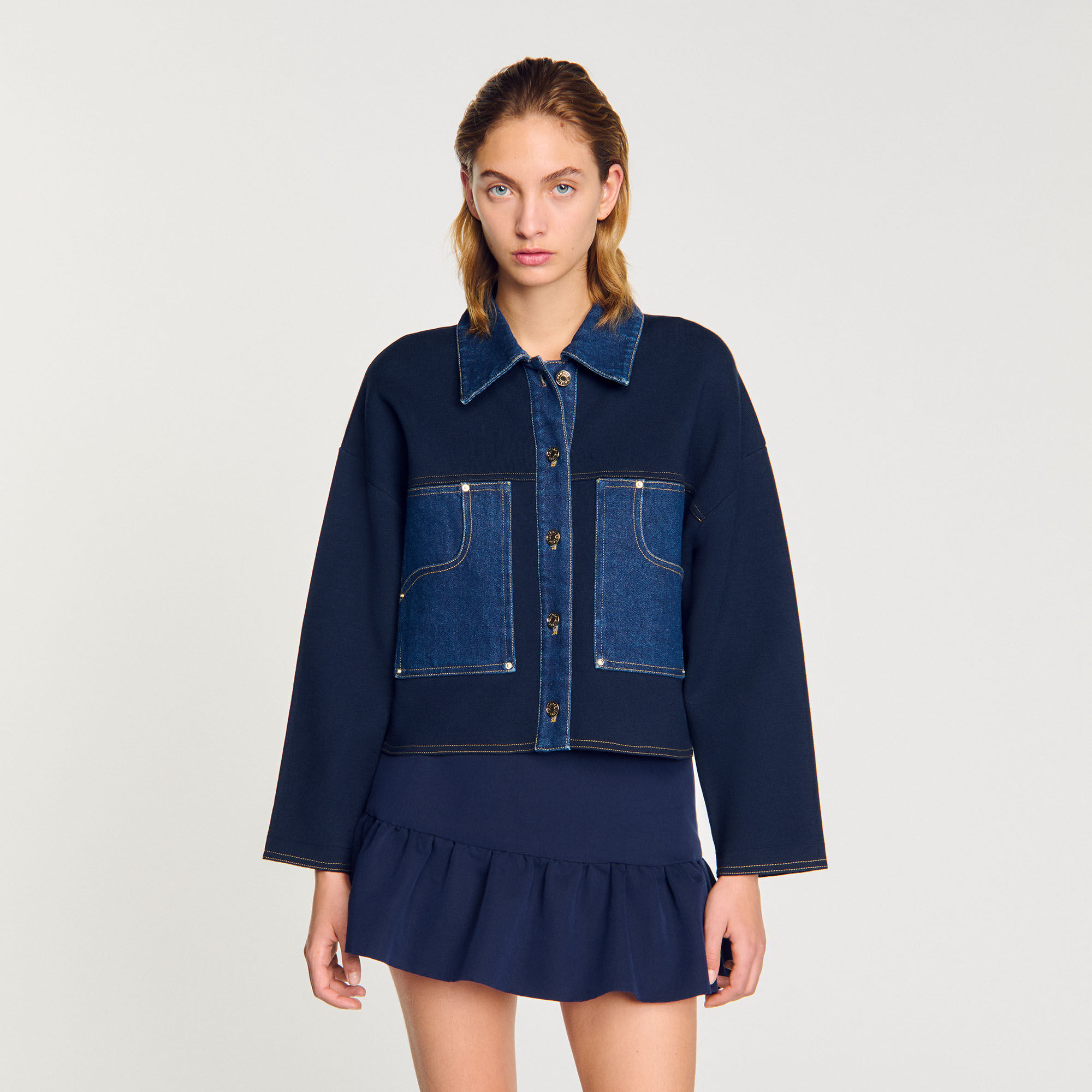 Cardigan mit Denim-Details