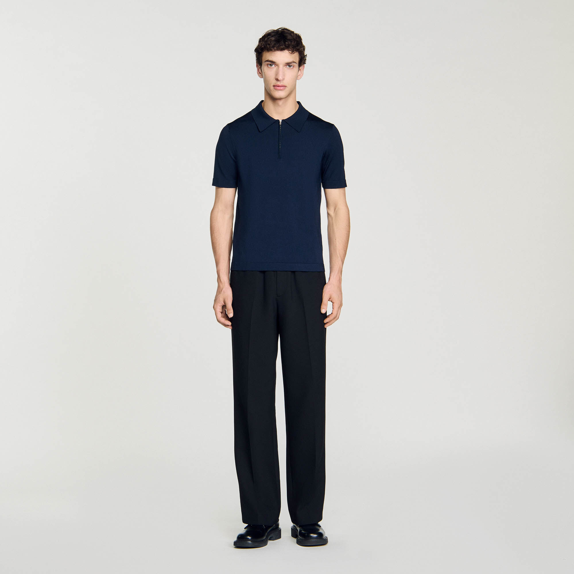 Knitted polo shirt with zip collar