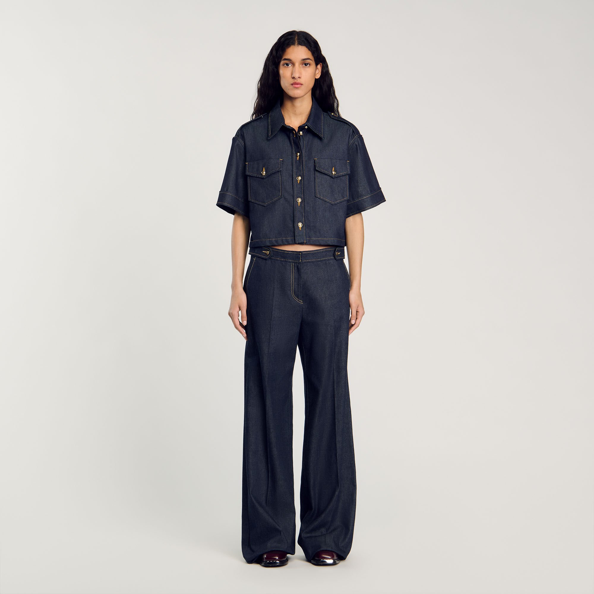 Raw denim wide-leg jeans