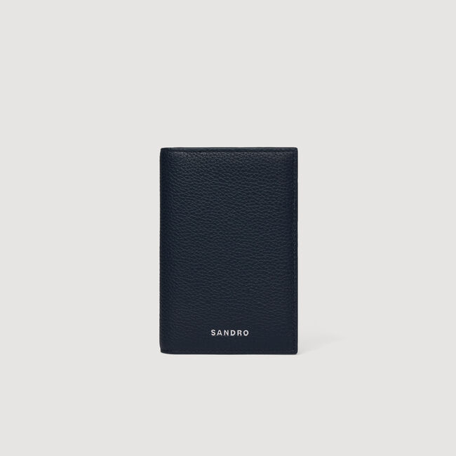 Folding grained leather card holder