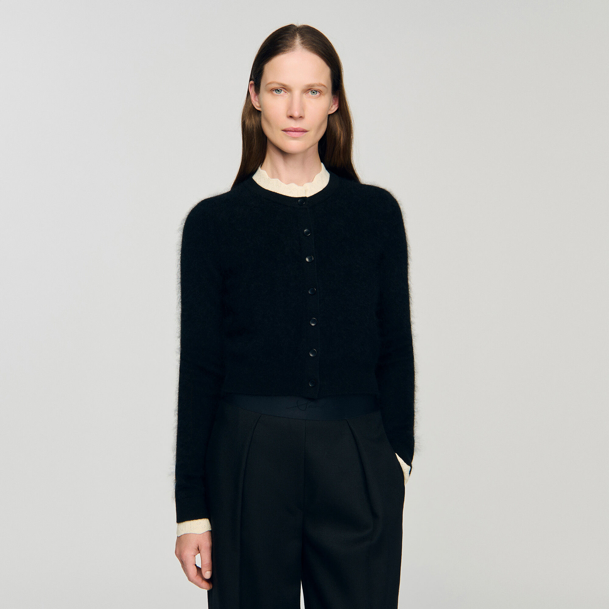 Cardigan mit Pointelle-Kragen