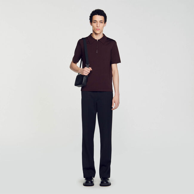 Knitted polo shirt with zip collar