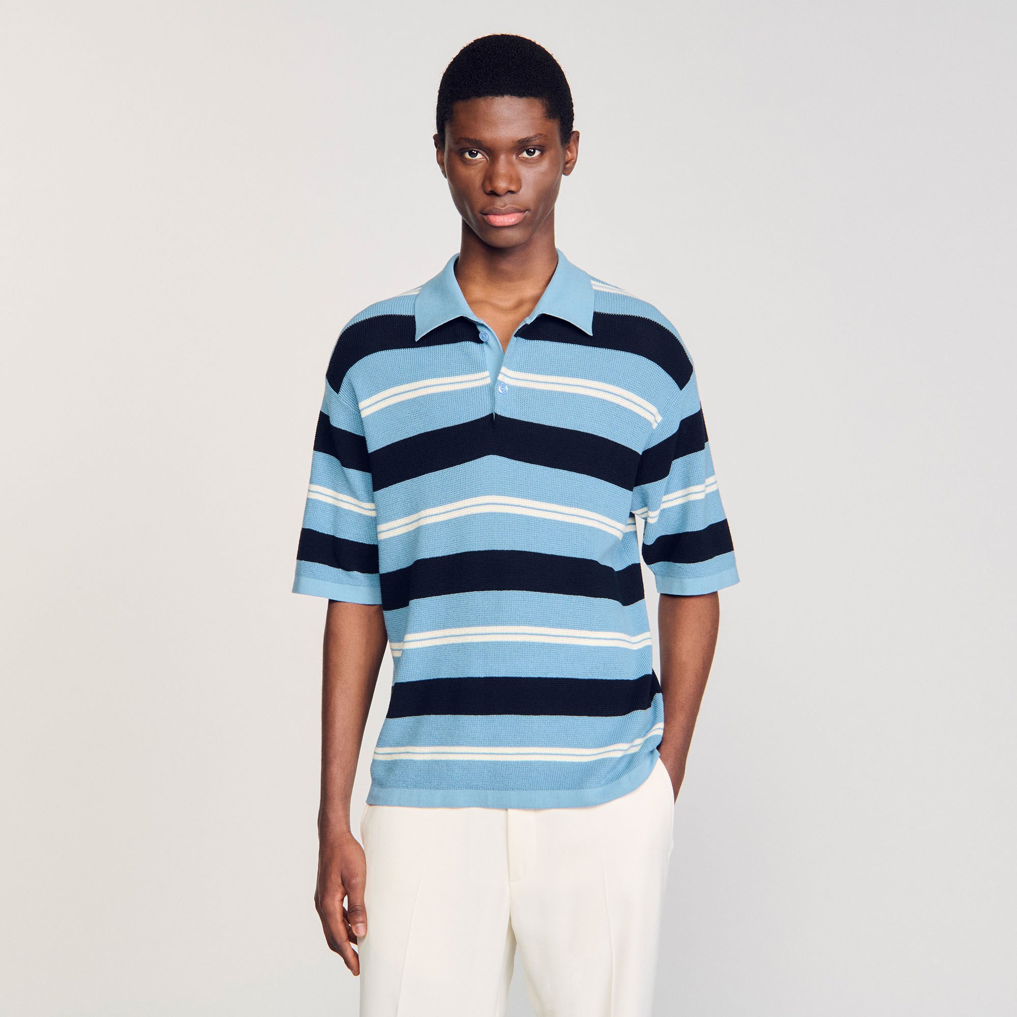 Polo rayé en maille