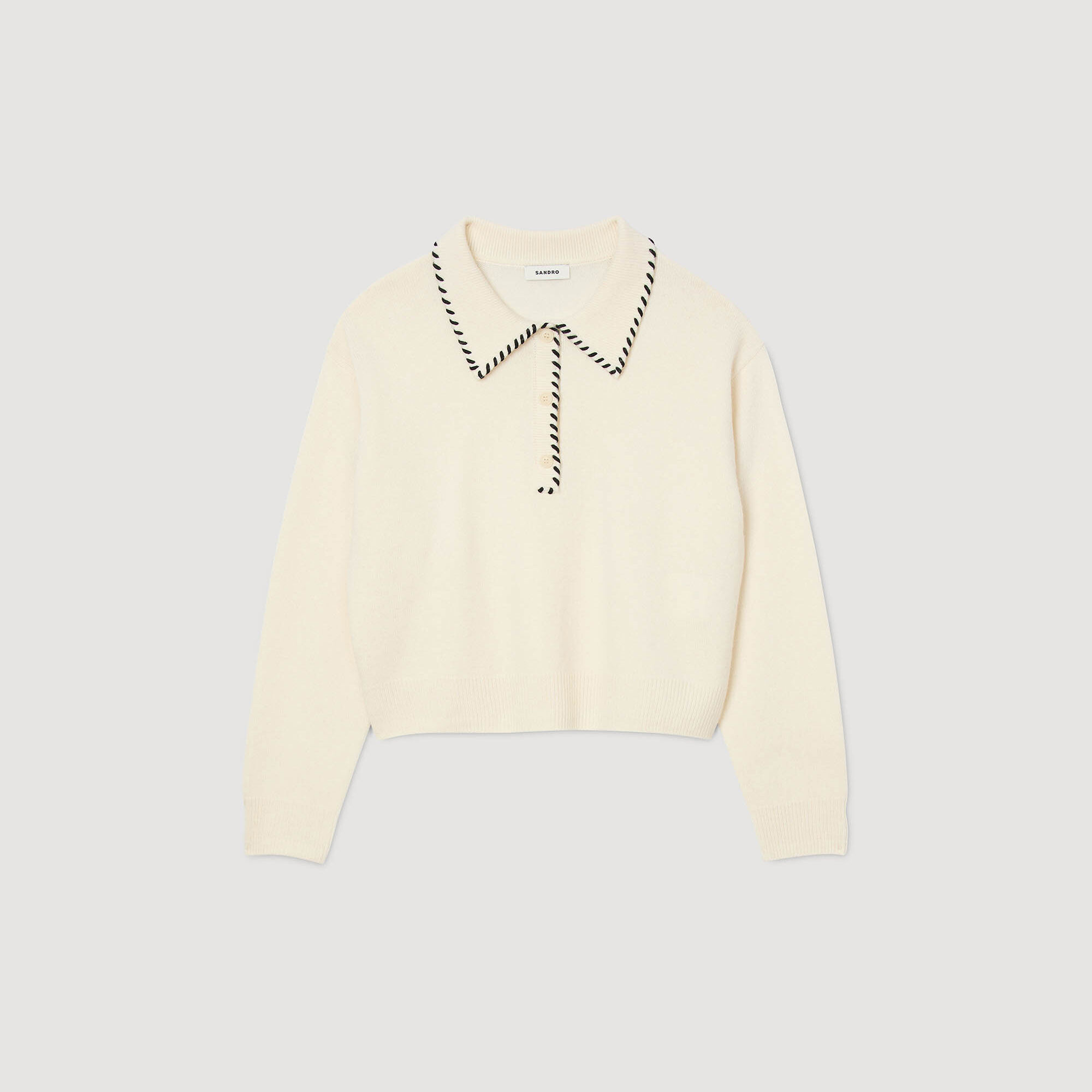 Pull en maille à col polo contrasté