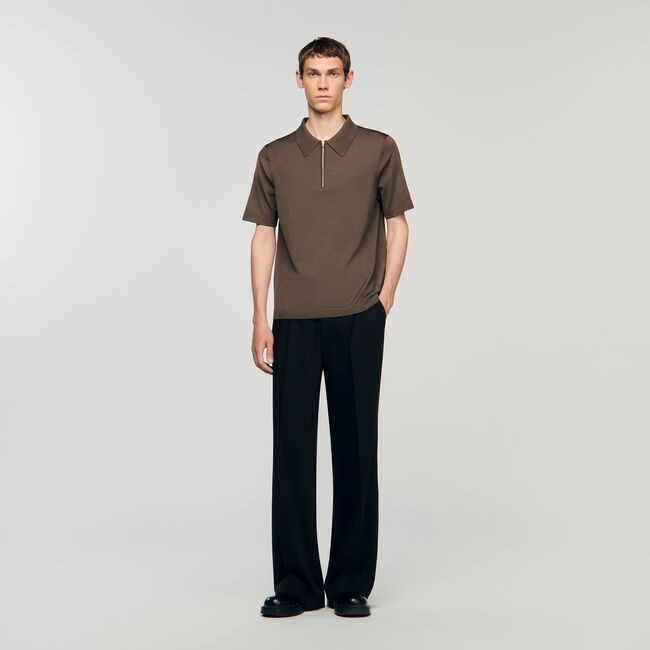 Knitted polo shirt with zip collar