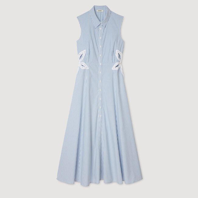 Robe longue rayée à détails brodés