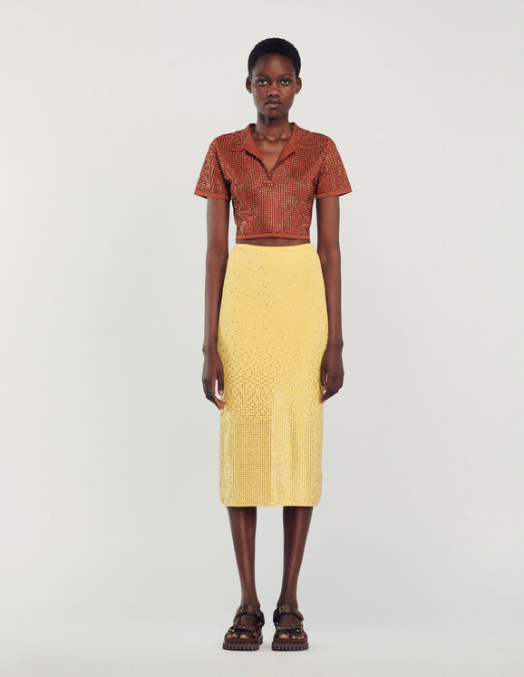 Rhinestone-embellished midi skirt Yellow Femme