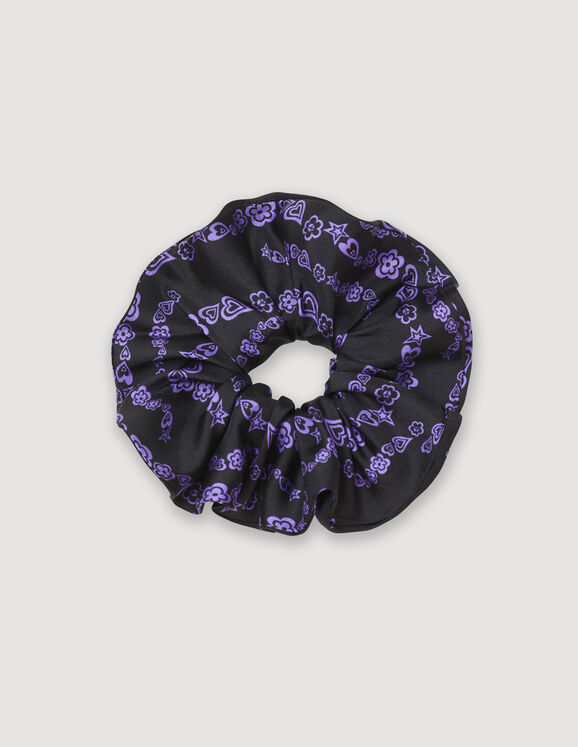 Printed silk scrunchie Black / Purple Femme