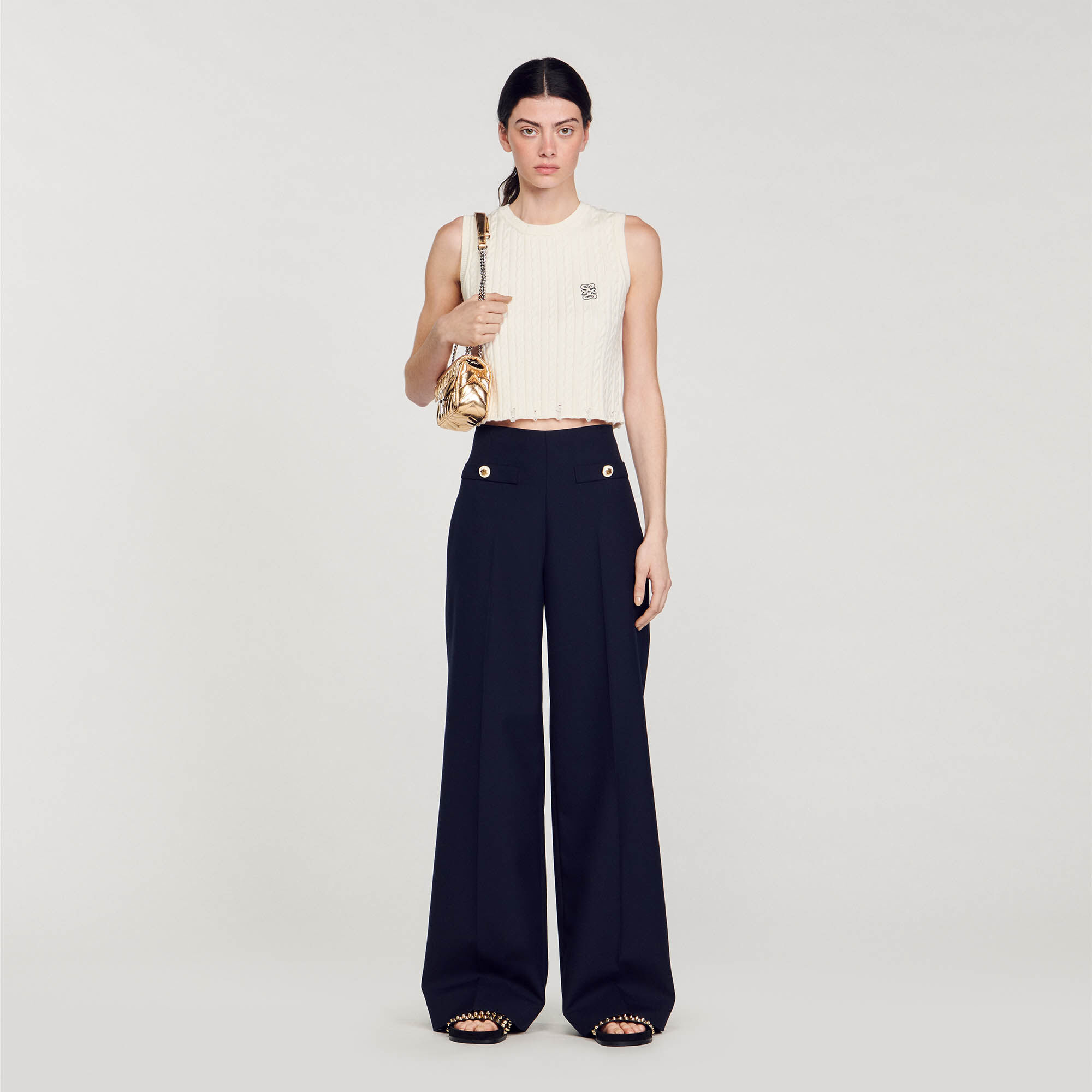 Pantalon large bleu marine femme clearance