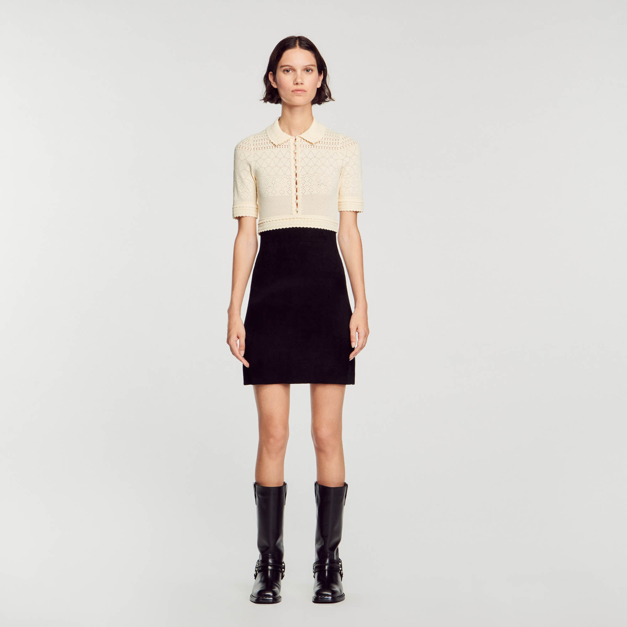 Robe courte en maille bicolore