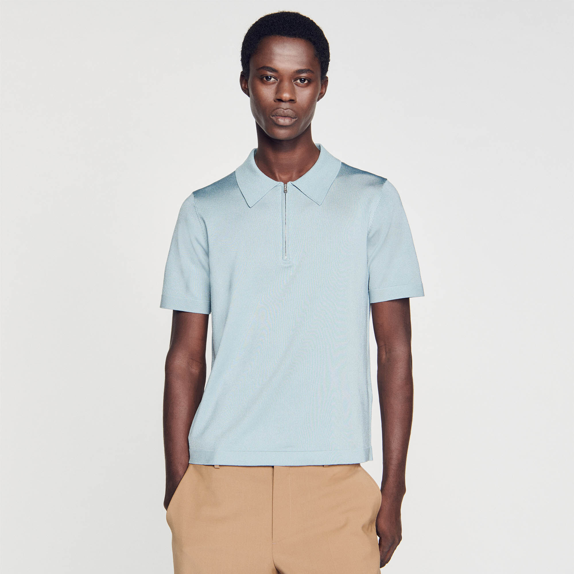 Polo homme col sale zippé