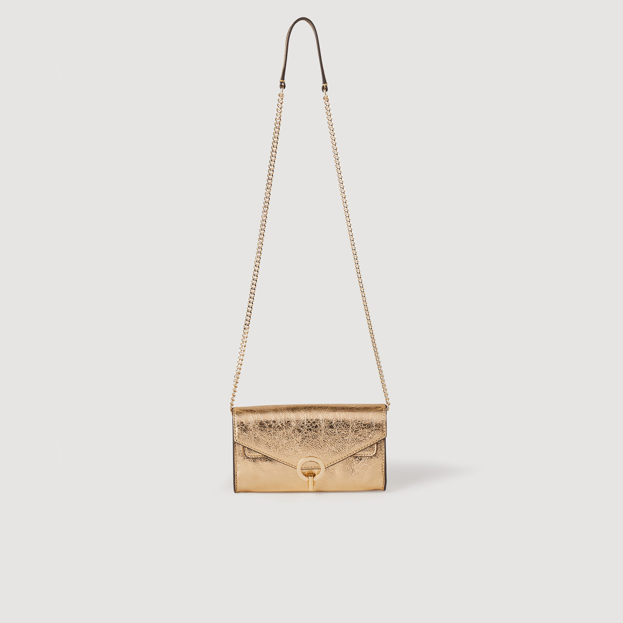 Sac pochette en cuir dor SFASA00771 Or Tous les Sacs Sandro Paris