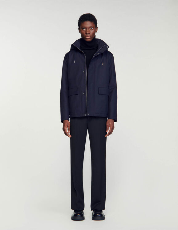 Technical hooded coat Navy Blue Homme
