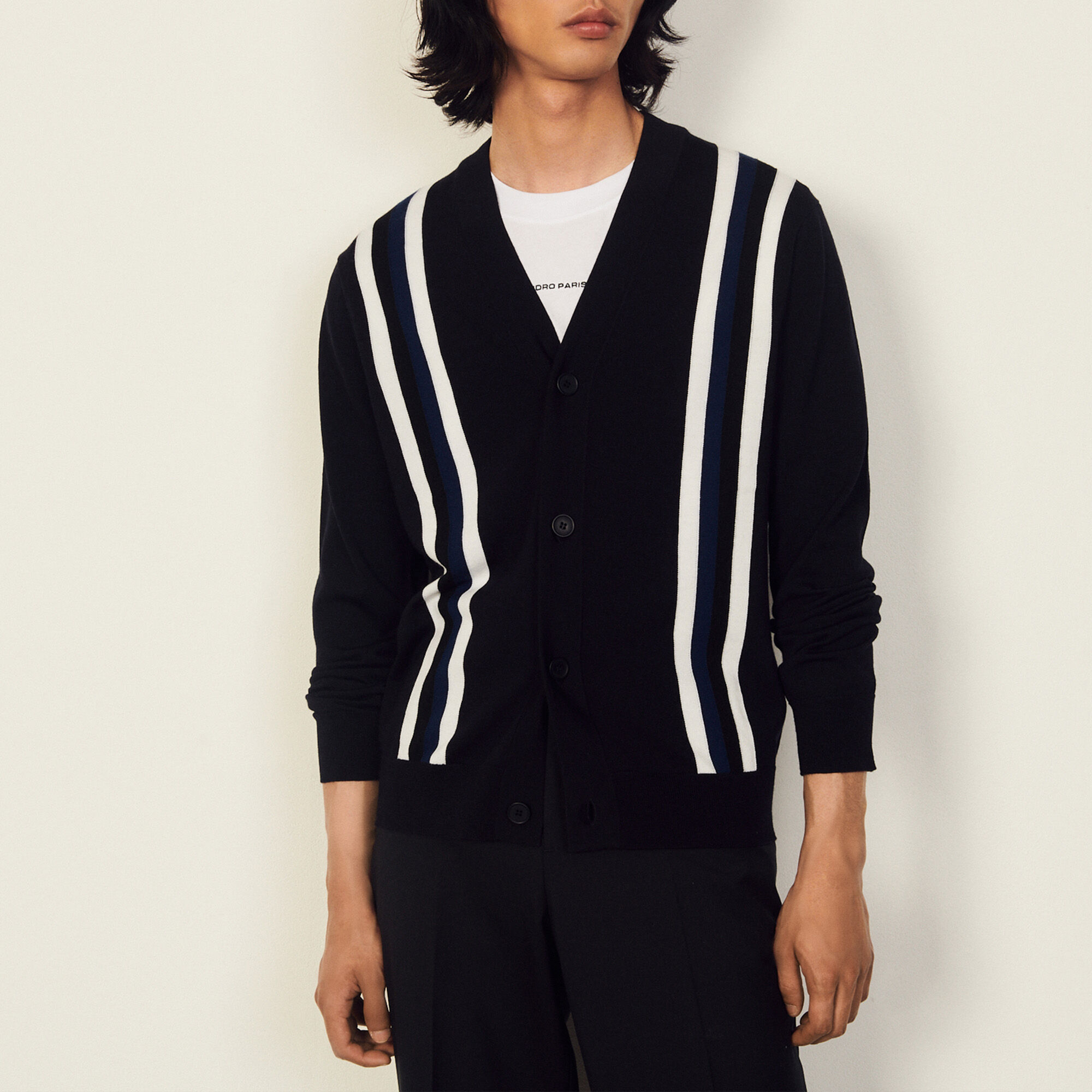 Cardigan with contrasting stripes SHPTR00238 - Sweaters \u0026 Cardigans | Sandro  Paris