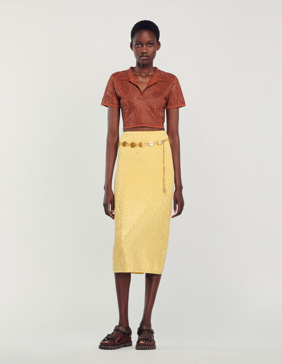 Rhinestone-embellished midi skirt Yellow Femme