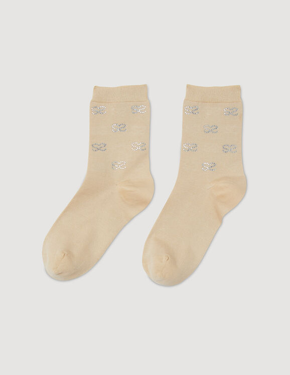Double S rhinestone socks Nude Femme
