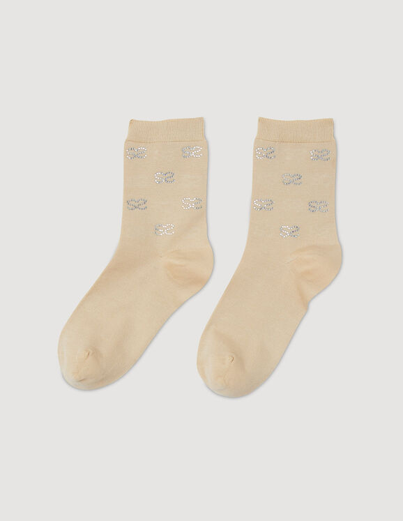 Double S rhinestone socks Nude Femme